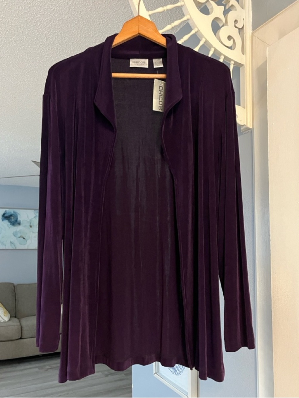 Chico's Travelers Cheri Violet Open-Front Cardigan Jacket Chico’s 3 = US XL NWT